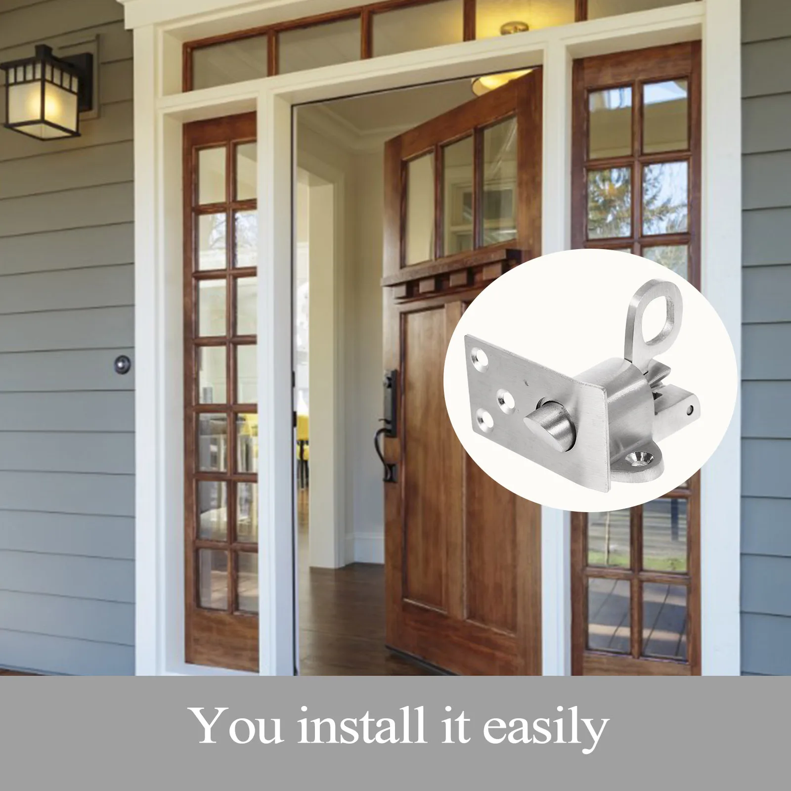 

Automatic Spring Pin Door Bolt Stainless Steel Latch for Wall Silver Durable Lock Gate Safety Stopper Easy Install Long Use Door