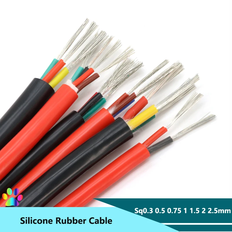 1/5M Silicone Rubber Cable Sq 0.3 0.5 0.75 1 1.5 2 2.5mm 2 3 4 6 Cores Insulated Flexible High Temperature Copper Wire