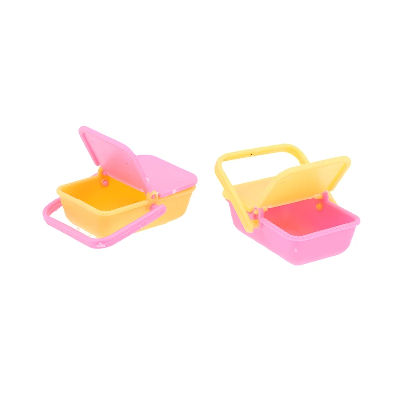 2Pcs 1:12 Dollhouse Mini Shopping Basket  Kids Plastic Shopping Baskets with Handles Small Grocery Basket Picnic Basket