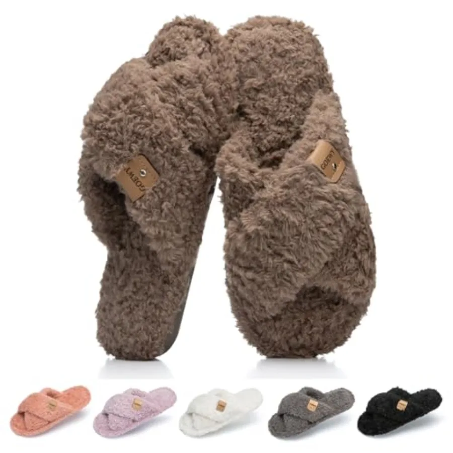 

Тапочки GOEWY Fuzzy с открытым носком для женщин, для дома и улицы, с эффектом памяти, уютные, с перекрестными ремешками, милые, мягкие, домашние