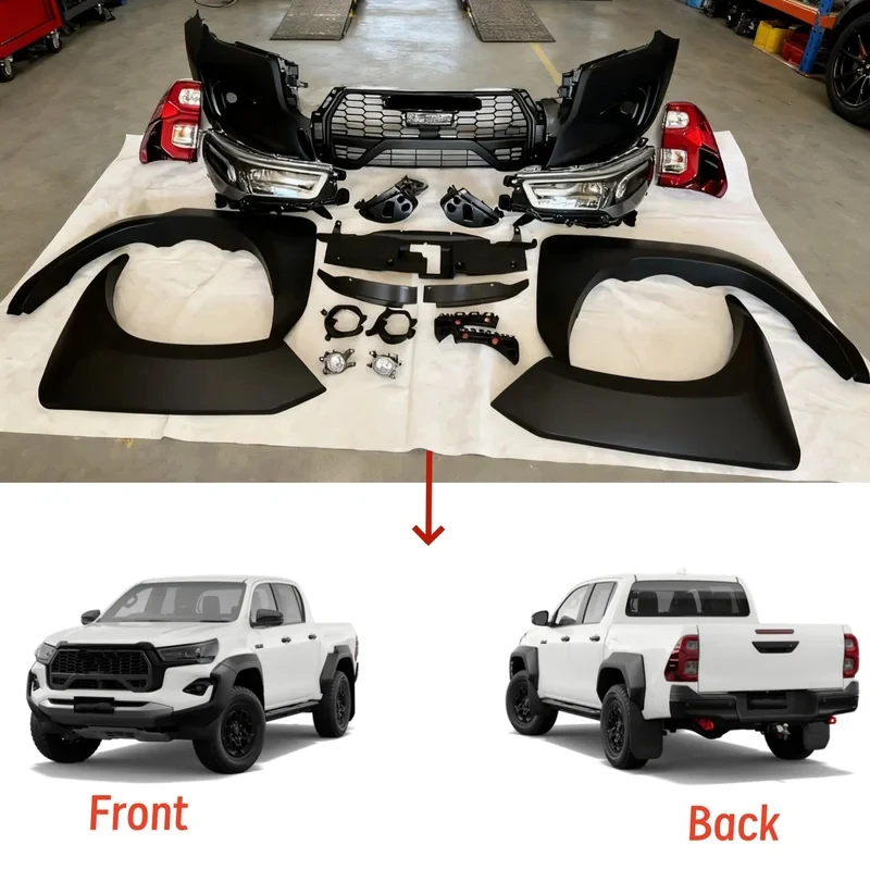 

Комплект для рестайлинга кузова автомобиля Hilux Rocco 2015-2020 в стиле GR Sport 2023-2025 с фарами