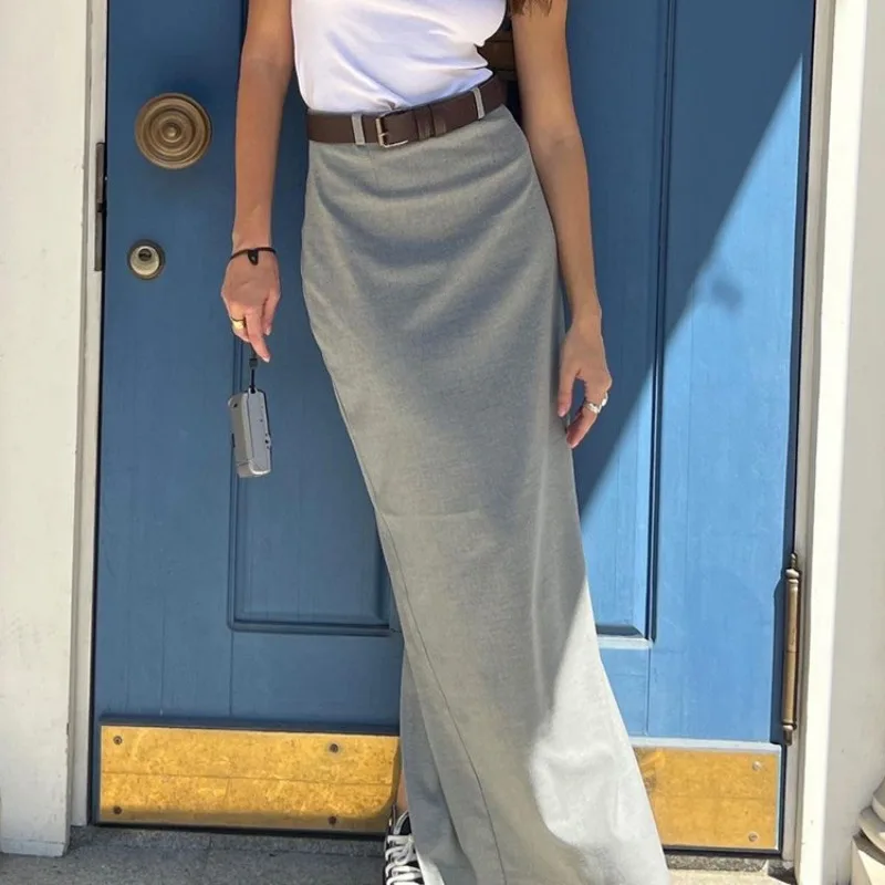 

2026 Spring and Summer Commuting Gray Skirt High Waist Temperament Thin Drape Fishtail Skirt Long Skirt