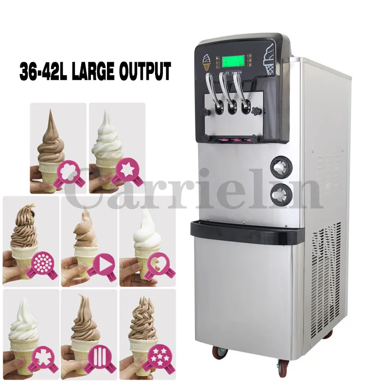 Commercial Soft Ice Cream Machine Commercial Stainless Steel 3 Flavor 42L/H vertical Double Compressor