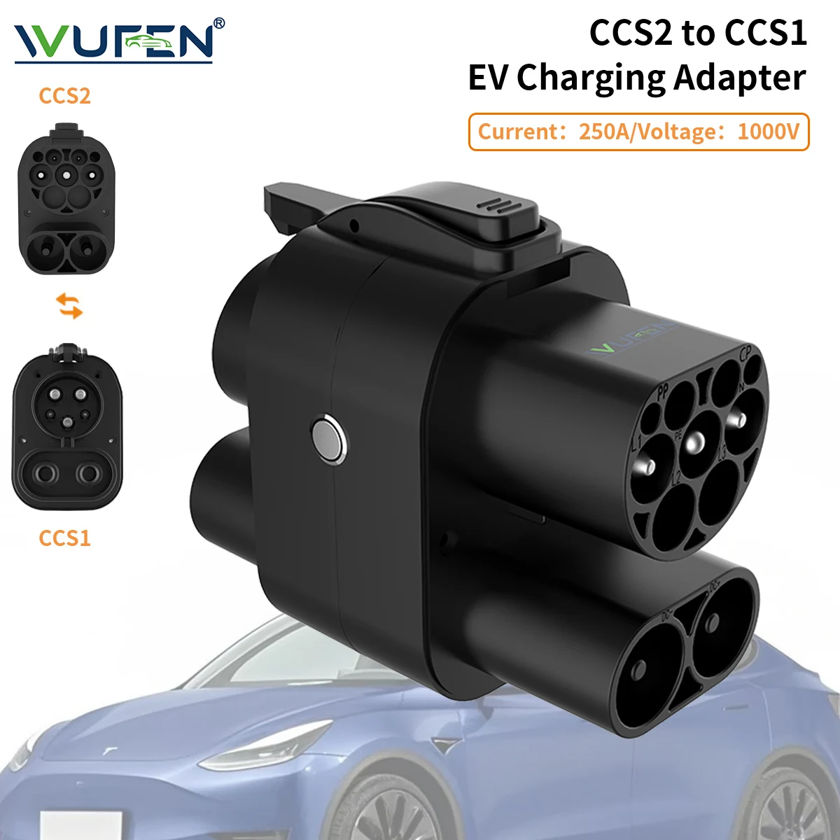 

WUFEN CCS2 to CCS1 Adapter AC DC Fast EV Charging Adapter From EV Charger CCS combo 2 to CCS combo 1 for US&KR Electric Vehicle
