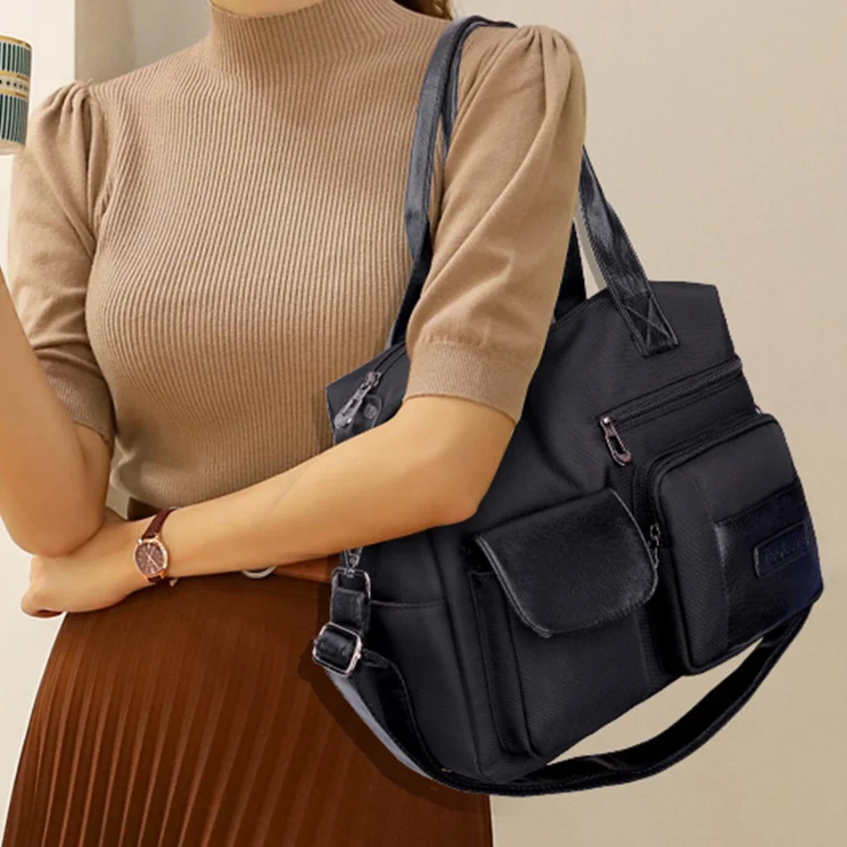 Waterproof Oxford Bag Large Capacity Handbag Lady Travel Bag Solid Color Messenger Bags for Women Multi-pocket Sac A Main