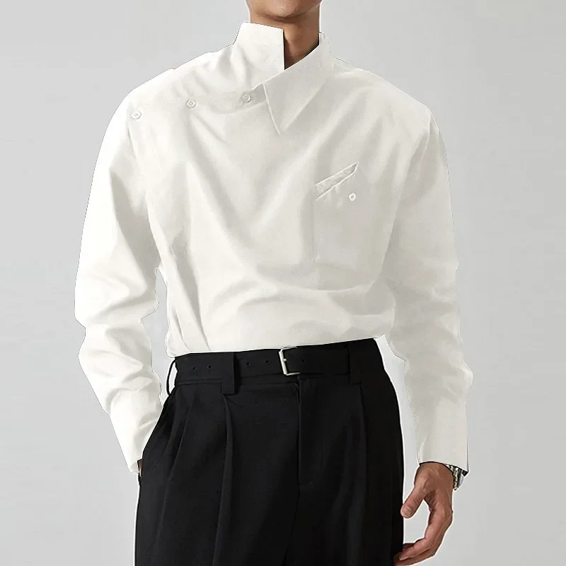 2025 Spring and Autumn New Fashionable Design Irregular Collar Shirt French Men's Fashion Show Unique Long Sleeve Shirt