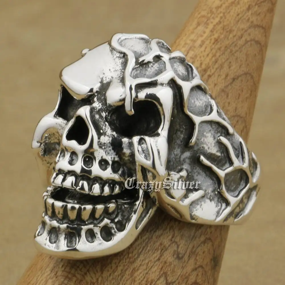 Jaw Openable Skull 925 Sterling Silver Ring Biker Punk Jewelry 9M020 US Size 7~15