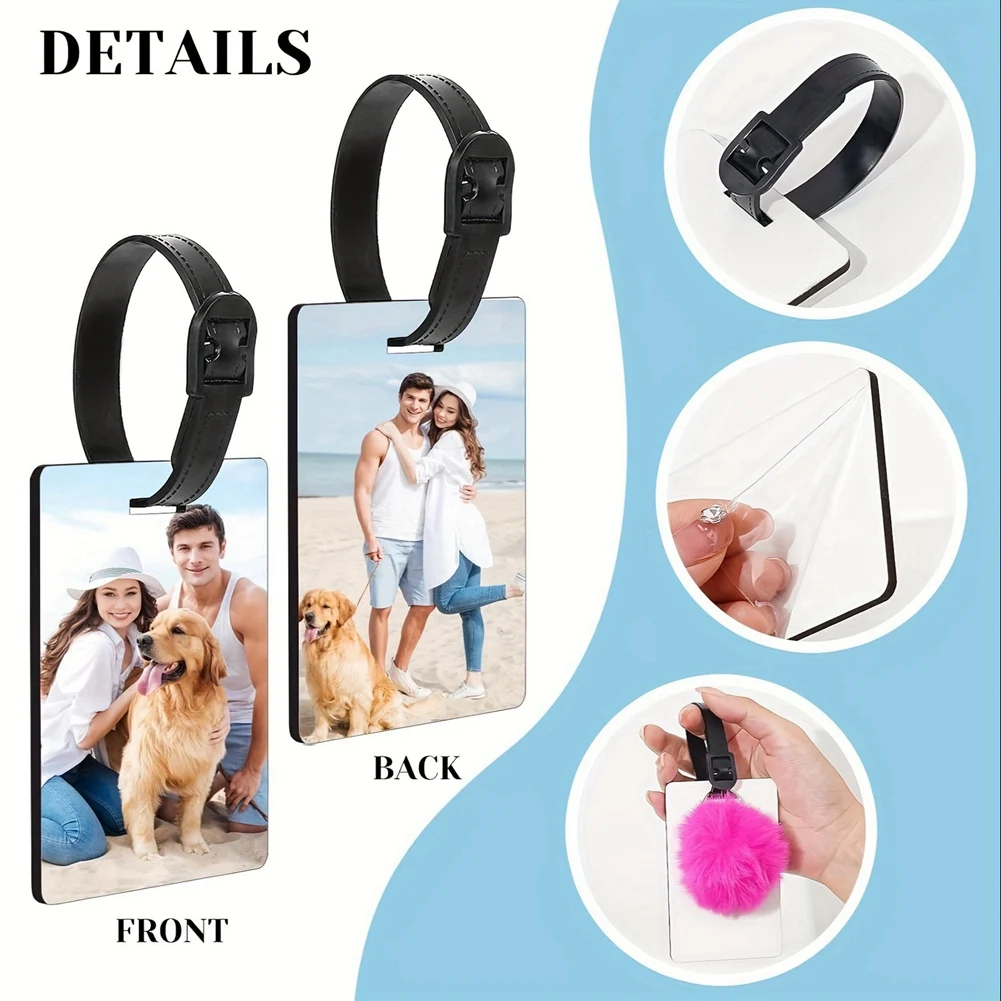 

48Pcs Blank Sublimation Luggage Tags, Double Sided MDF Suitcase Label Tag White Blank Backpack Travel Bag Name Tags-[A22I Store]