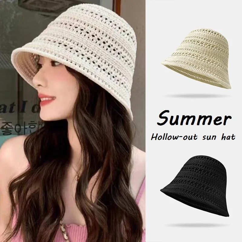 Summer Hollow Out Thin Sun Protection Hat Bucket Hats Woman Outdoor Fold Panama Sun Hat XKYFM03