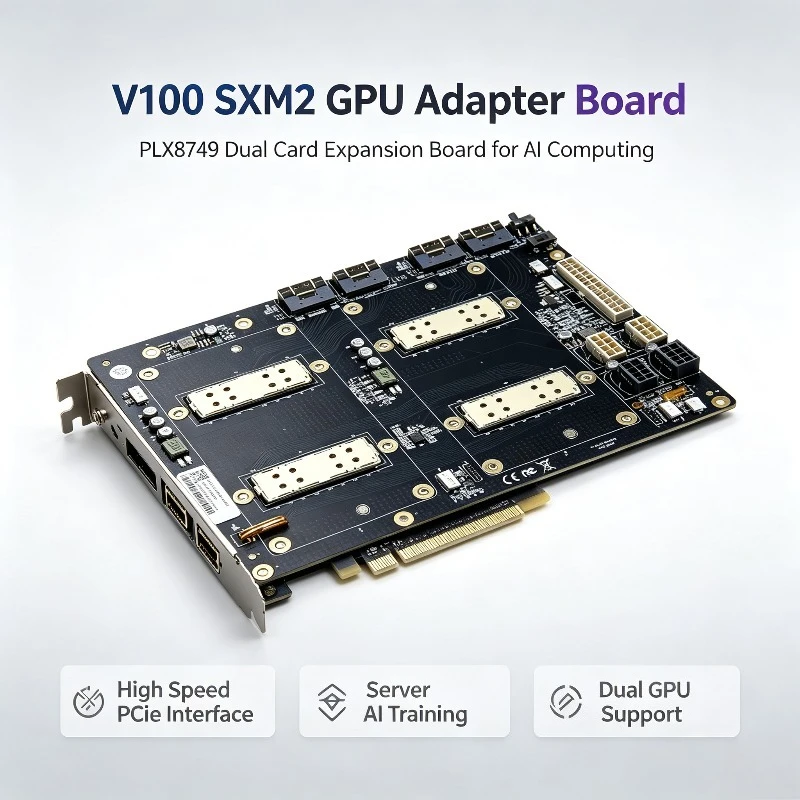 V100 SXM2 graphics adapter board, PLX8749 dual GPU expansion board for AI computing