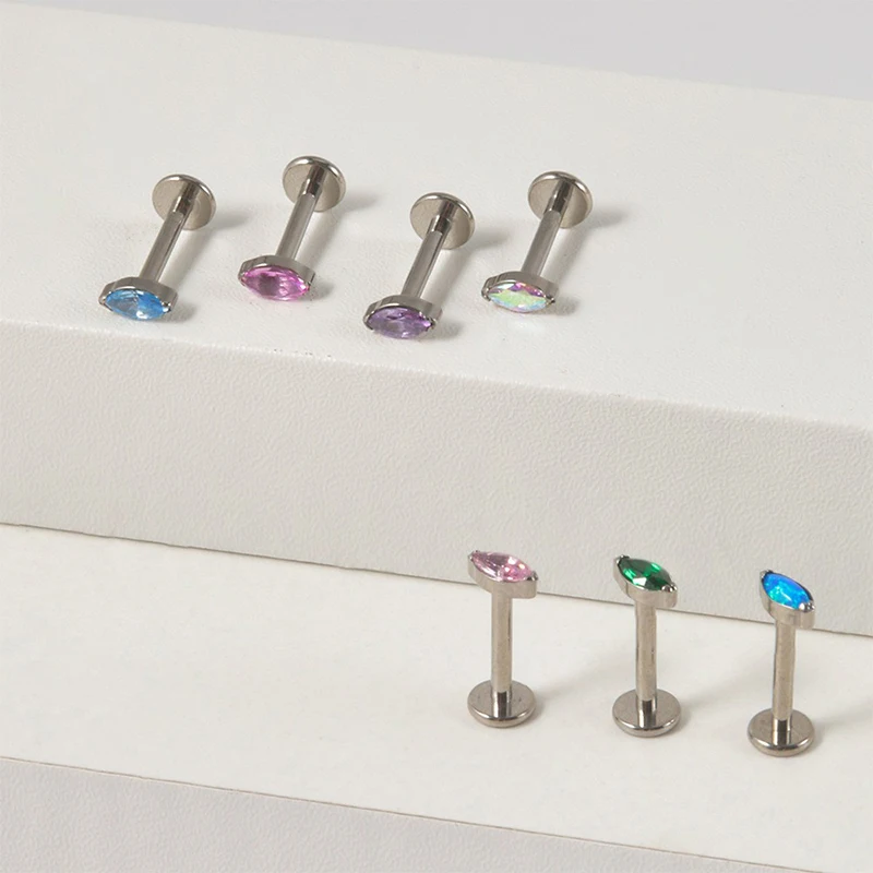 Brinco de cartilagem g23 de titânio, 2 peças, 16g, zircônia, olhos de cavalo coloridos, hélice, lóbulo, rook, labret, nariz, joia de piercing