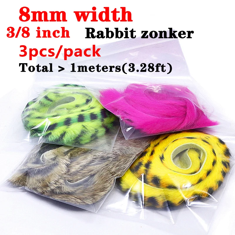 3strips/pack Fly Tying Magnum Zonker Rabbit Strips 8mm Width Larger Zonker for Pike&Musky Big Streamer Pattern&Saltwater Flies - view 2