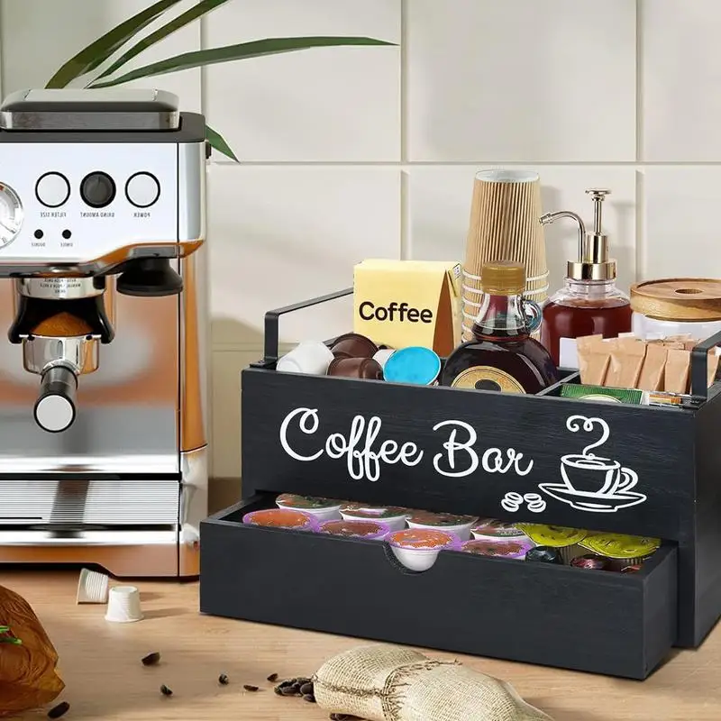 

Wood Cup Holder Large Capacity Coffee Pod Holder For Bar Countertop Coffee Station Organizer Decorative Box Kitchen Accessories