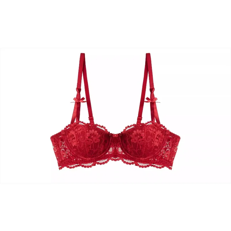 Sexy Weihnachts-Dessous-Geschenkset, transparente schwarze Spitze, halber Körbchen-BH und Höschen, ultradünn, durchsichtig, große, zerkleinerte Unterwäsche, Weihnachtsgeschenk
