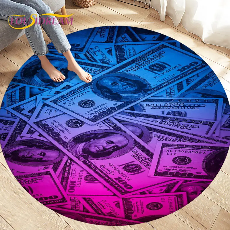 3D Rich Dollar Money Pattern  Area Rug,Round Carpet Rug for Living Room Bedroom Sofa Decoration,Kid Play Game Non-slip Floor Mat