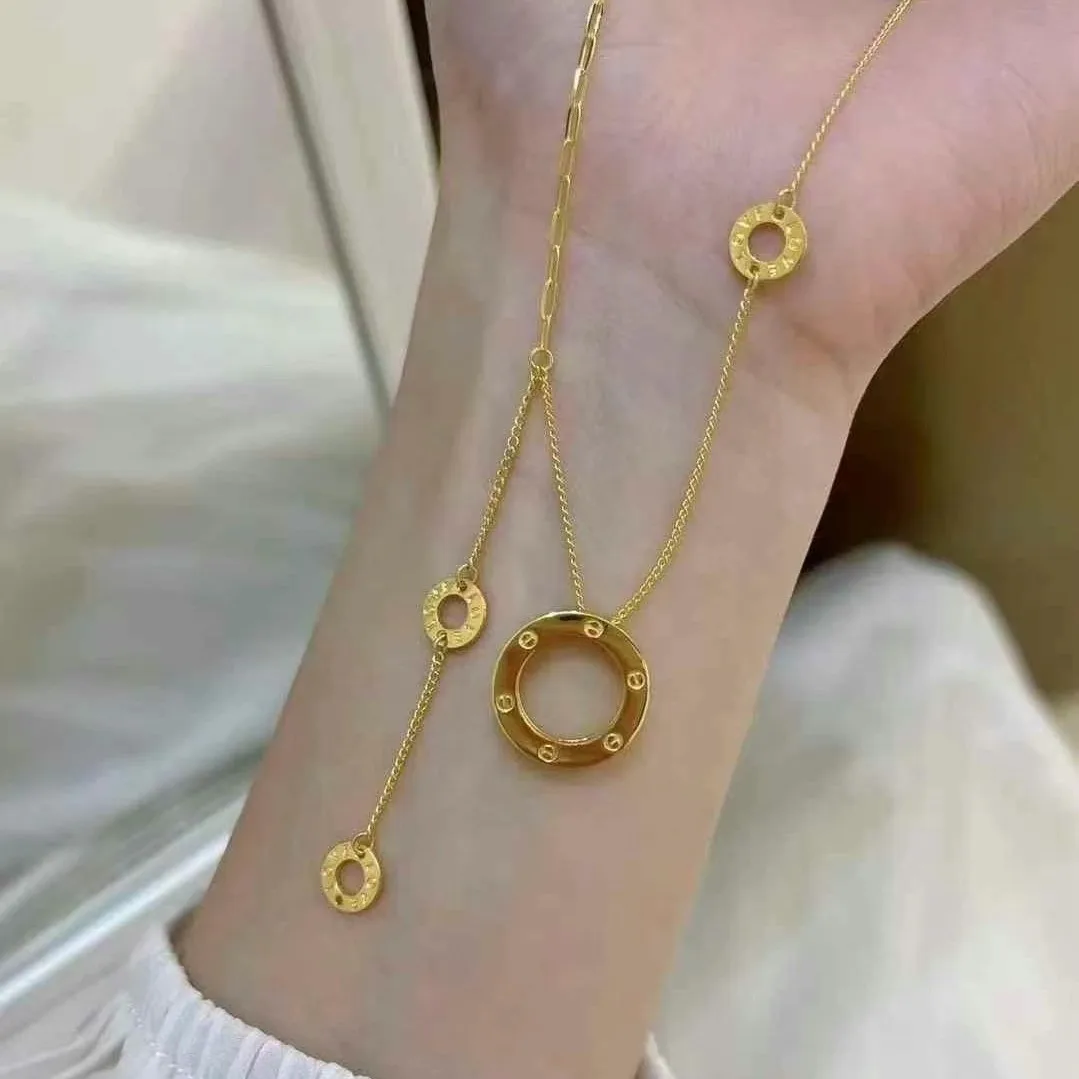 Round Fringed 9999 24K Real Gold Necklace for Women's Niche Design Jewelry Simple and Personalized New Style