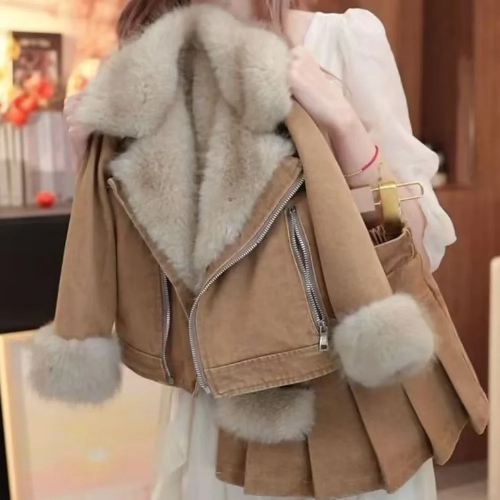 

Winter New Fashionable and Stylish Children's Denim Jacket with Flared Skirt Two-Piece Set for Girls