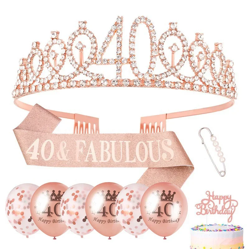 Birthday party decorations 13 16 18 21 30 40 50 60 Rose Gold Ribbon Crystal Crown Balloon Birthday anniversary party supplies