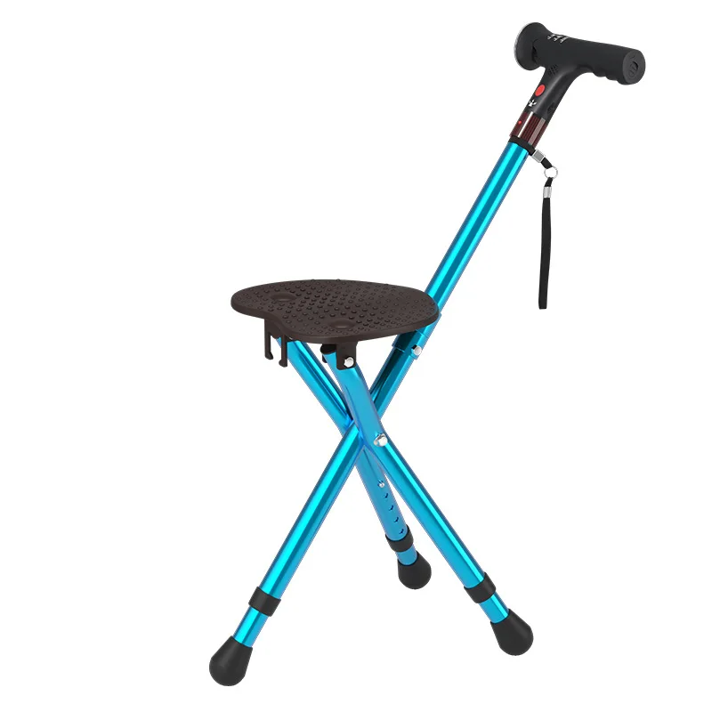 

Elderly Crutch Stool Tripod Crutch with Light Alarm Multi-functional Folding Walking Stick Stool with Light Cane Stool