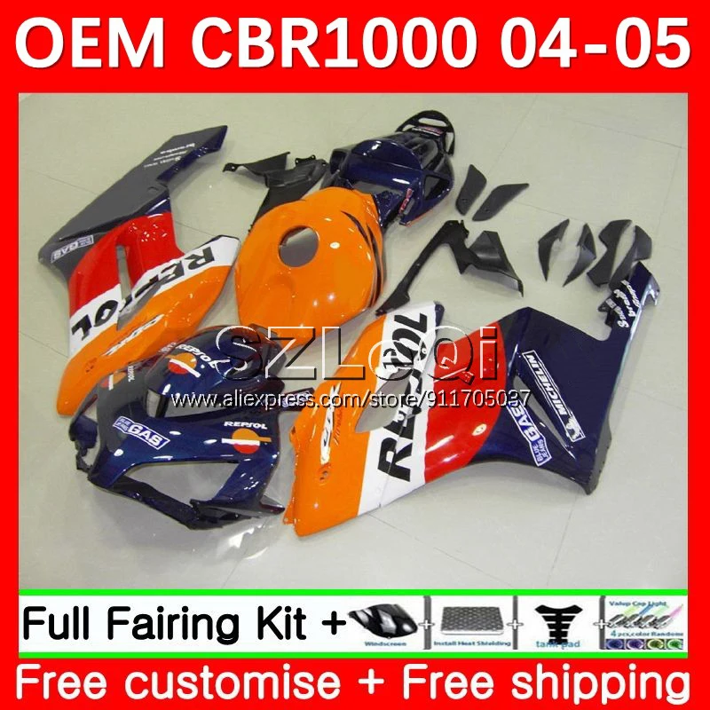 Body+Decal For HONDA CBR-1000 Repsol blue CBR1000 CBR 1000 RR 1000RR 49No.17 CBR1000RR 04 05 1000CC 2004 2005 Injection Fairing