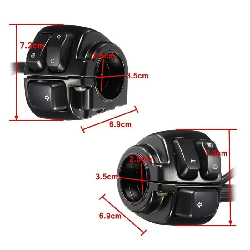 Compact 2 Pair Motorcycle Handlebar Control Lights Switch (25Mm) With Wiring Harness For