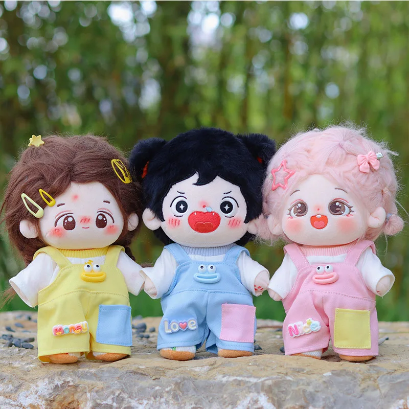 20cm Plush Doll Clothes Strap Pants with Emojis Pattern Top Cute Multi Color T-shirt Pants Set Back to School Season Girl Gift