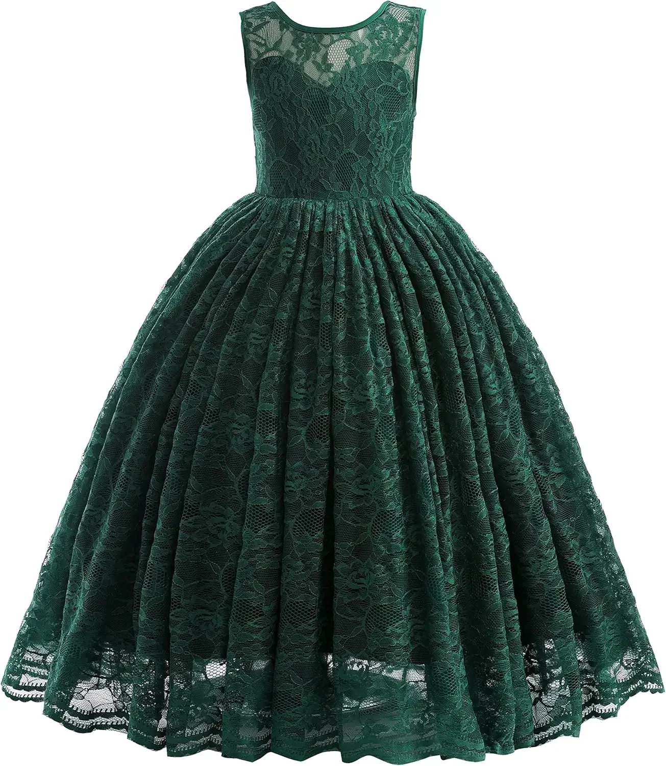 Ball Gown Girls Party Dress Full Lace Flower Girls Dress Long A Line Bridesmaid Wedding Tulle Dresses Birthday Formal Party