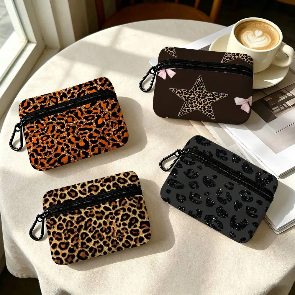 Leopard Print   Daily Carry Oxford Fabric Small Coin Purse Multi-use Storage Pouch For Keys Cards Coins