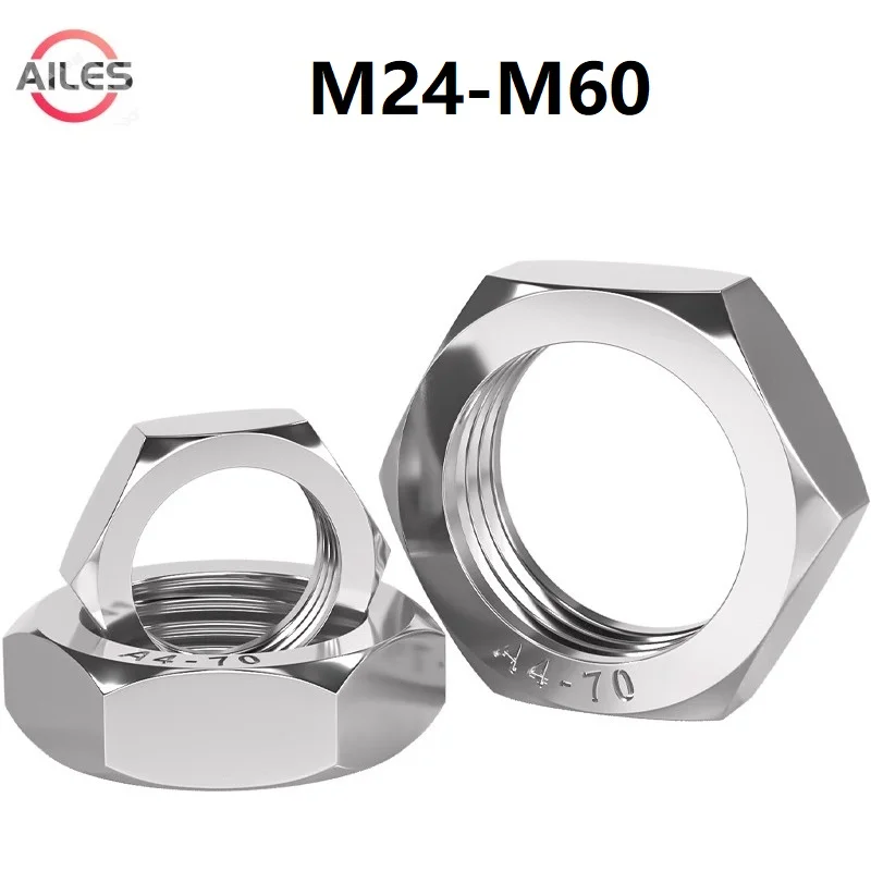 UNF 304 Stainless Steel Fine Tooth Thin Nuts M24 M30 M33 M36 M39 M48 M52 M56 M60 Fine Thread Pitch Hex Nuts Pitch 1 1.25 1.5mm