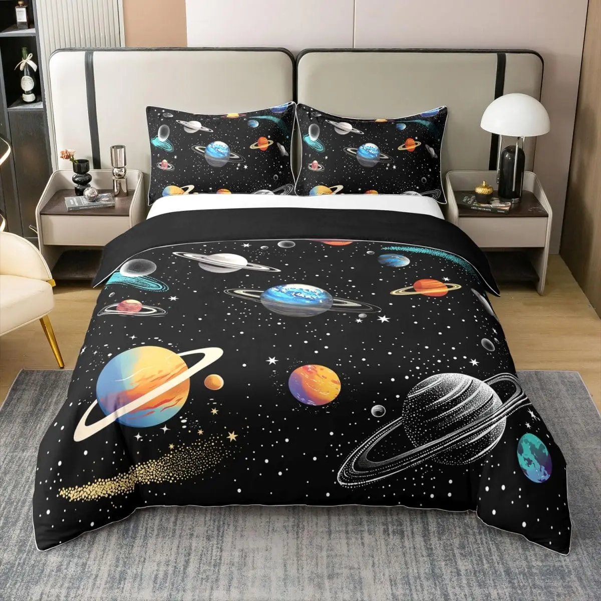 Galaxy Duvet Cover Twin Queen Size Dreamy Universe Nebula Outer Space Planet Comforter Cover Mysterious Starry Sky Bedding Set