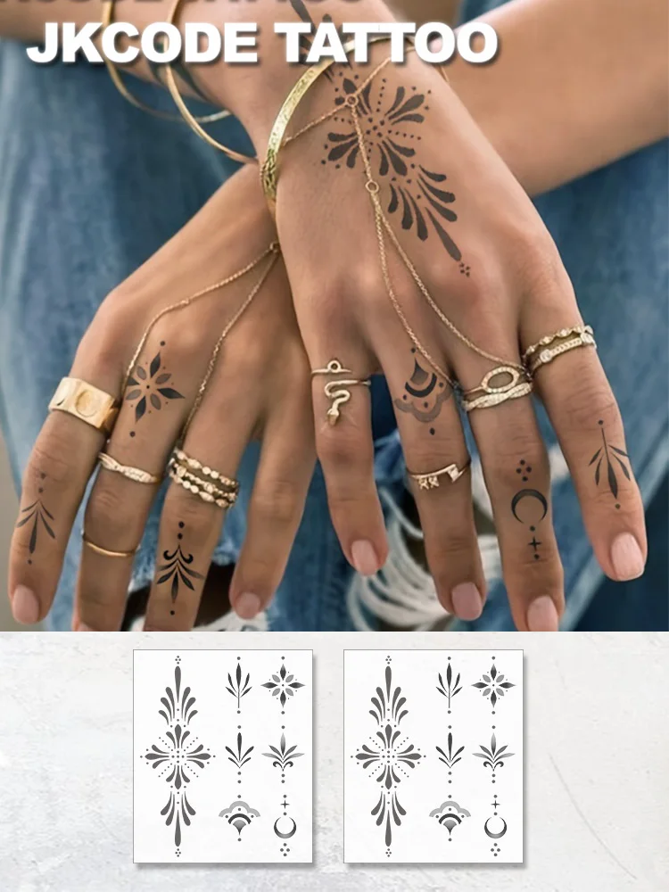 2-Piece Set of Minimalist Design Temporary Tattoo Stickers—Elegant Floral and Geometric Patterns, Suitable for Hands, Neck, Shoulders, and Ankles—Long-Lasting Color, Can Last up to 15 Days, Ideal for Ramadan and Special Occasions