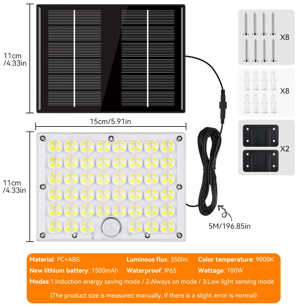 2 Stück 234LED Solar-Wandleuchte IP65 Wasserdicht Bewegungssensor Flutlicht Außen Split Sicherheitsbeleuchtung Lampe für Terrasse, Hof, Garage – Detail 2