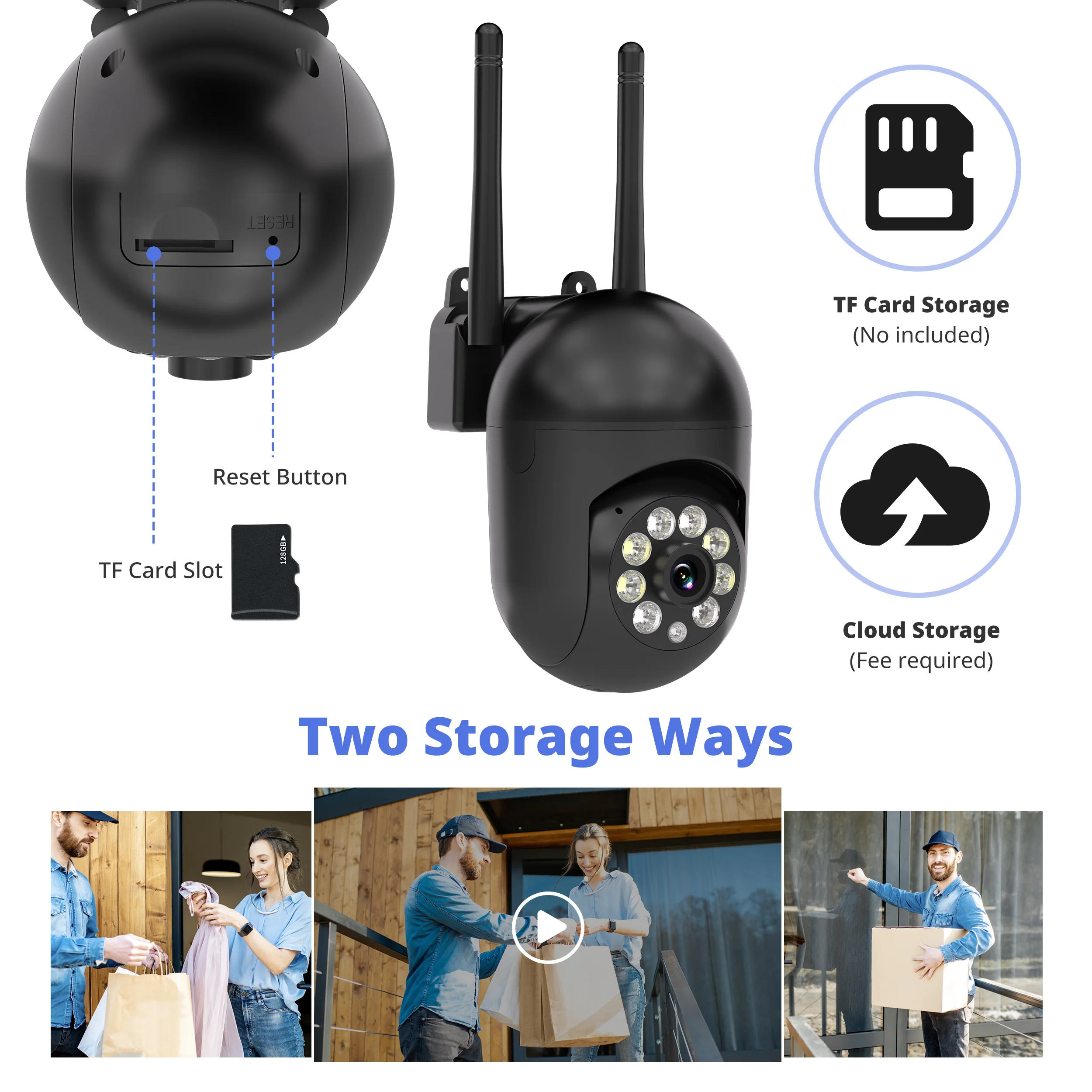 4PCS Wireless 1080P HD Black Security Camera Ease Life APP, In/Outdoor Use, Color Night Vision, 2-Way Audio  360° Pan/Tilt/Zoom