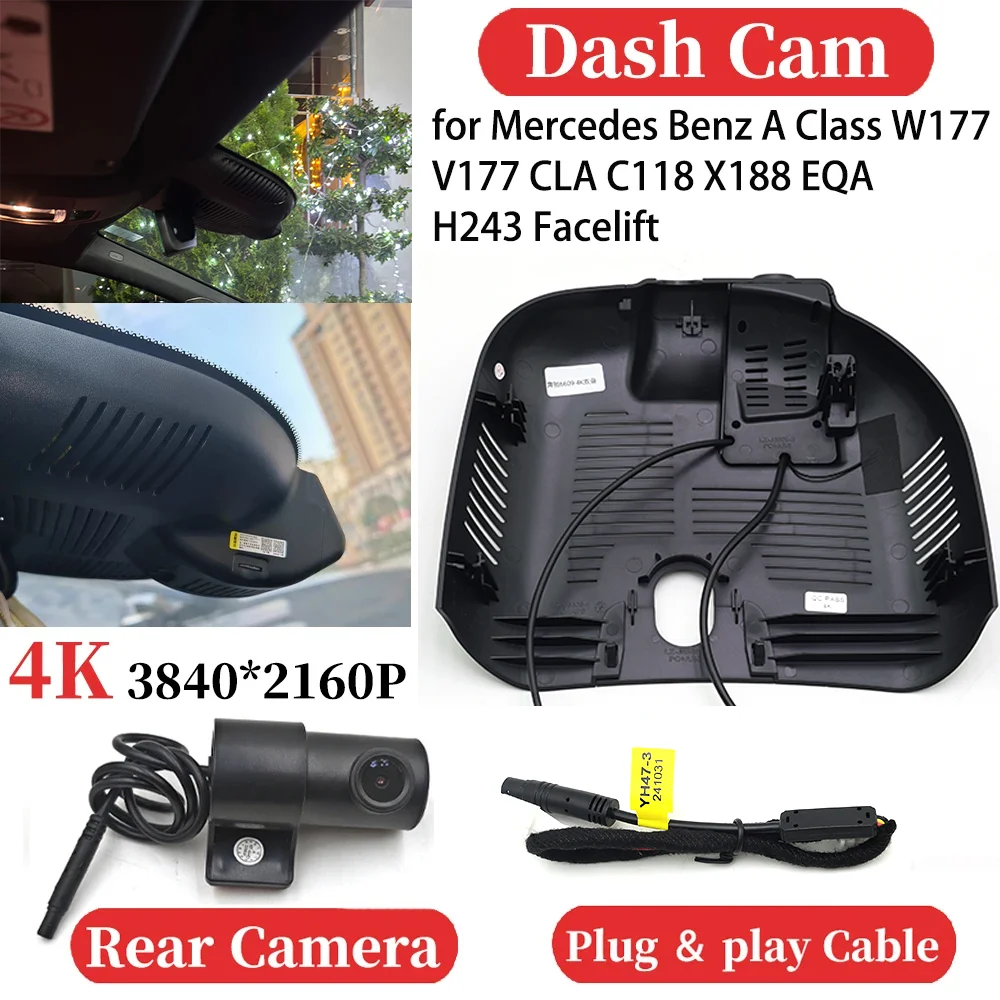 

ZJCGO for Mercedes Benz A Class W177 V177 CLA C118 X188 EQA H243 Facelift Car 4K Video Recorder DVR Dash Cam Dashboard Camera