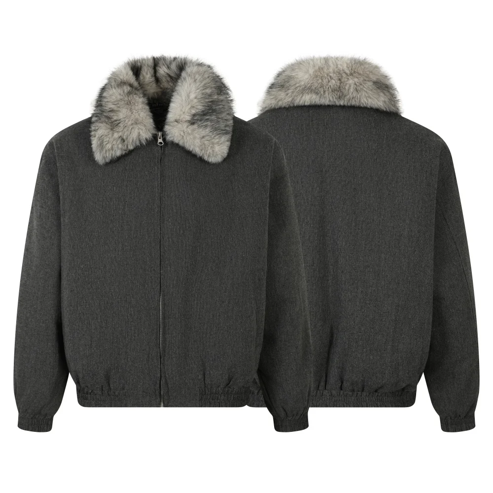 

Men's Winter Padded Jackets Man Winter Gray Unisex Fashion Woman Winter Coats Detachable Fleece Collar Lightweight Puffer Men