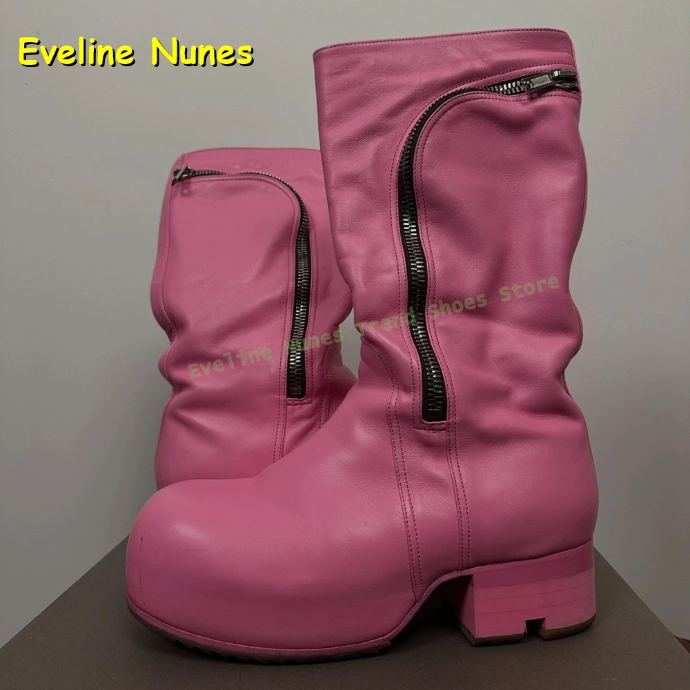 

Женские розовые ботинки на платформе до середины икры из искусственной кожи с массивным каблуком, на молнии сбоку, с круглым носком, в стиле Y2K Kawaii, модная обувь для клубных вечеринок 2026
