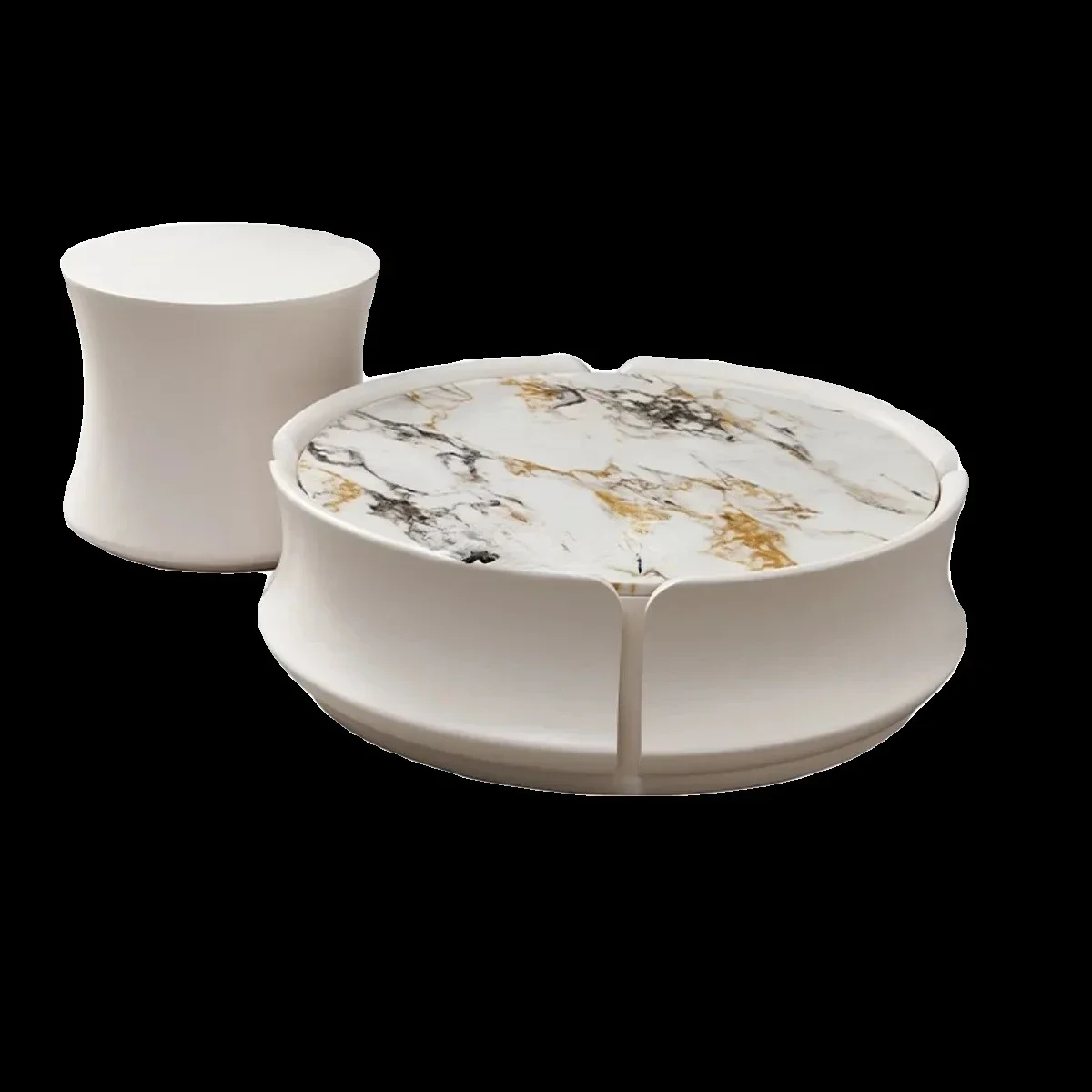 

Cream style marble coffee table combination light luxury modern telescopic coffee table rock slab round
