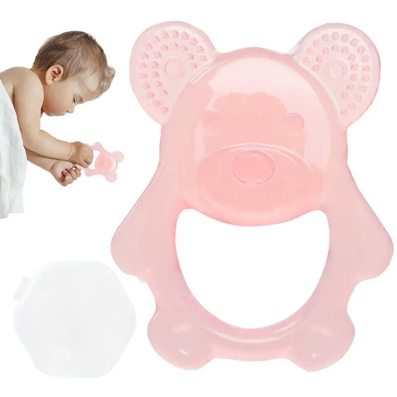 

Silicone Teething Toy Toddler Portable Sensory Bear Toddler Chewing Soothing Toy With Storage Box Anti-Dropping Sensory Cute