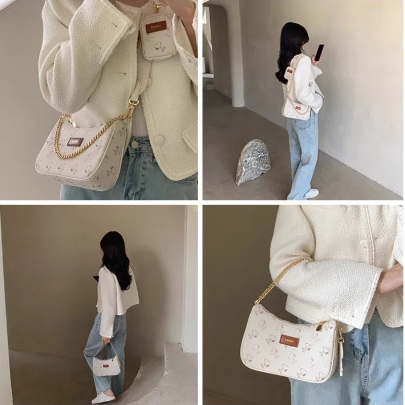 Snoopy Luxury Cartoon Shoulder Bag Women Fashion Pu Underarm Bag Cute Girls Casual Crossbody Bag Large Capacity Messenger Bag