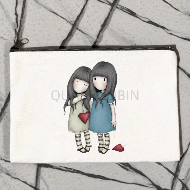 Santoro Gorjuss dibujos animados mujeres lona bolsa de cosméticos organizador estampado mujeres cremallera almacenamiento de artículos diversos bolsas de maquillaje bolsa Oficina