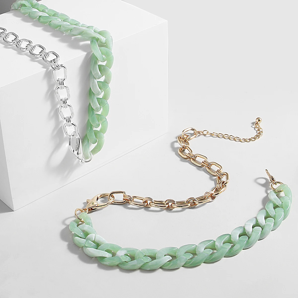 ALLYES Chunky Acrylic Chain Patchwork Necklace for Women Men Fashion Thick Link Choker Necklaces Jewelry Gifts