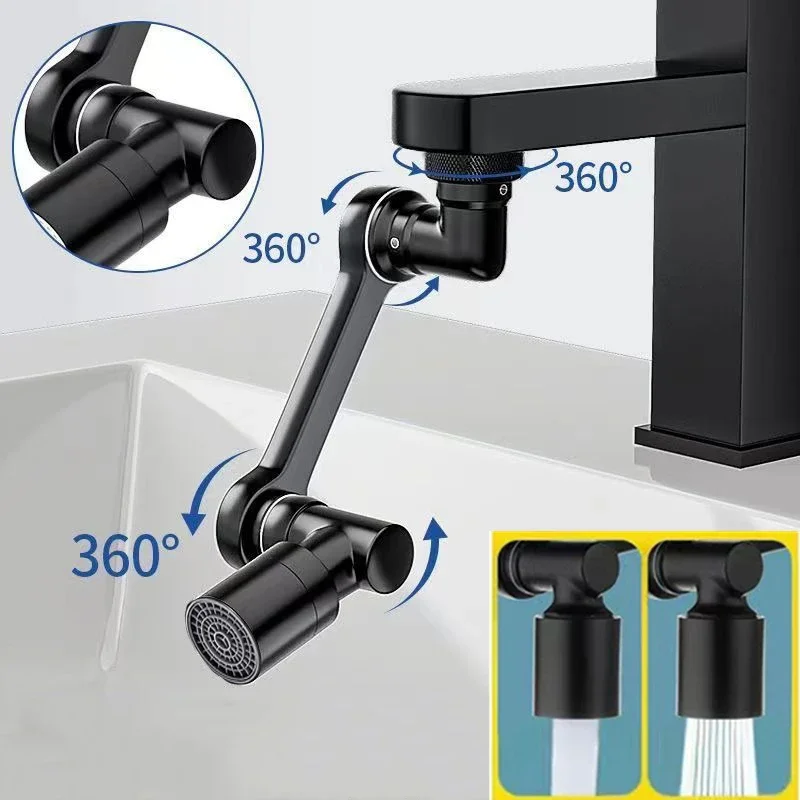 

Black 1080° Universal Rotation Faucet Sprayer Head Dual Effluent Washbasin Kitchen Robot Arm Extension Faucets Aerator Bubbler