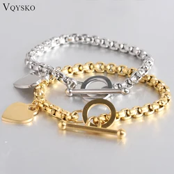 VQYSKO Personalised Love Stainless Steel Peach Heart Letter Bracelet Love Charm Simple Friendship Pendant