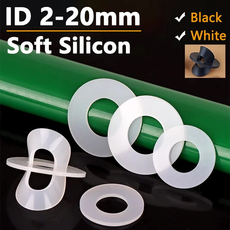 ID 2mm-20mm White/Black Soft Silicon Flat Gasket High Temperature Resistant Waterproof O Ring Seal Washer Thickness 0.3/0.5-3mm