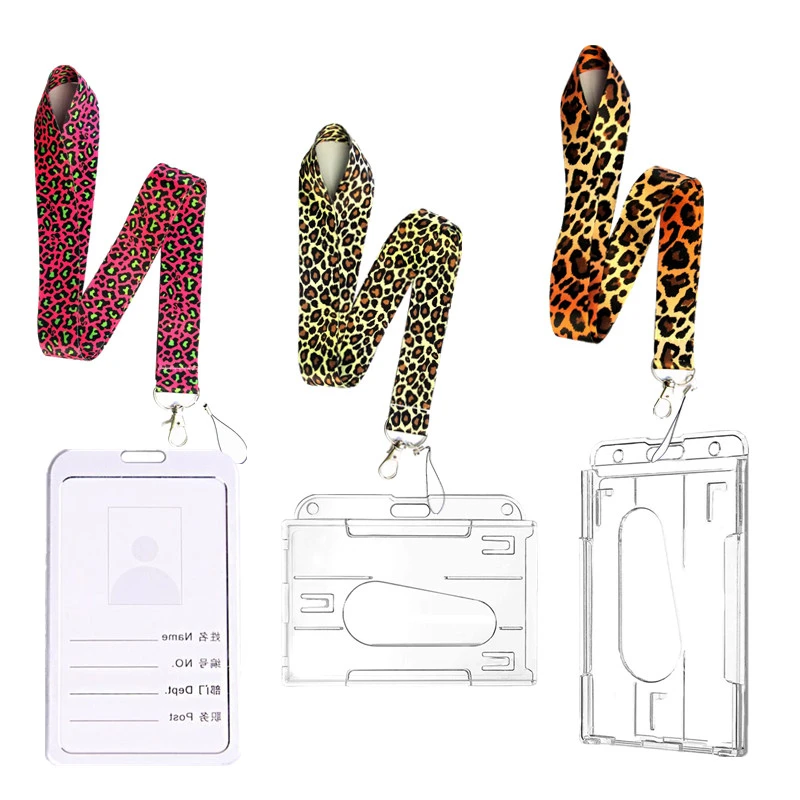 Leopard Printed ID Tag Working Permit Case Employee's Work Card Neck Strap ID Name Badge Holder Pass Access Card Lanyard Strap