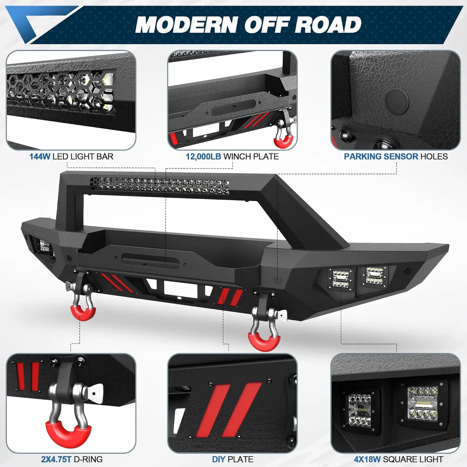 Front & Rear Bumper for 2021-2026 Ford Bronco Winch Plat D-Rings & LED Lights