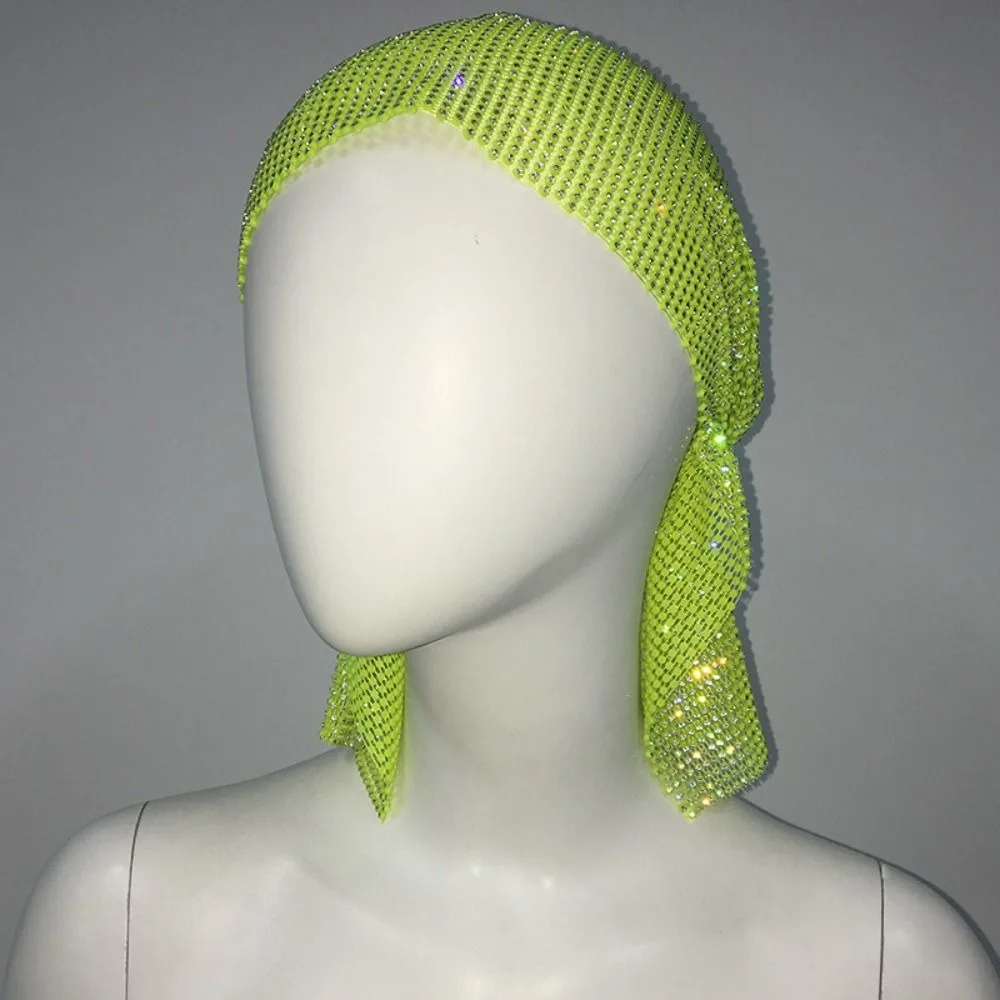 

Exquisite Crystal Rhinestone Bandana Turban Luxury Aurora Borealis Hair Band Sparkling Vintage Fishnet Headscarf Party