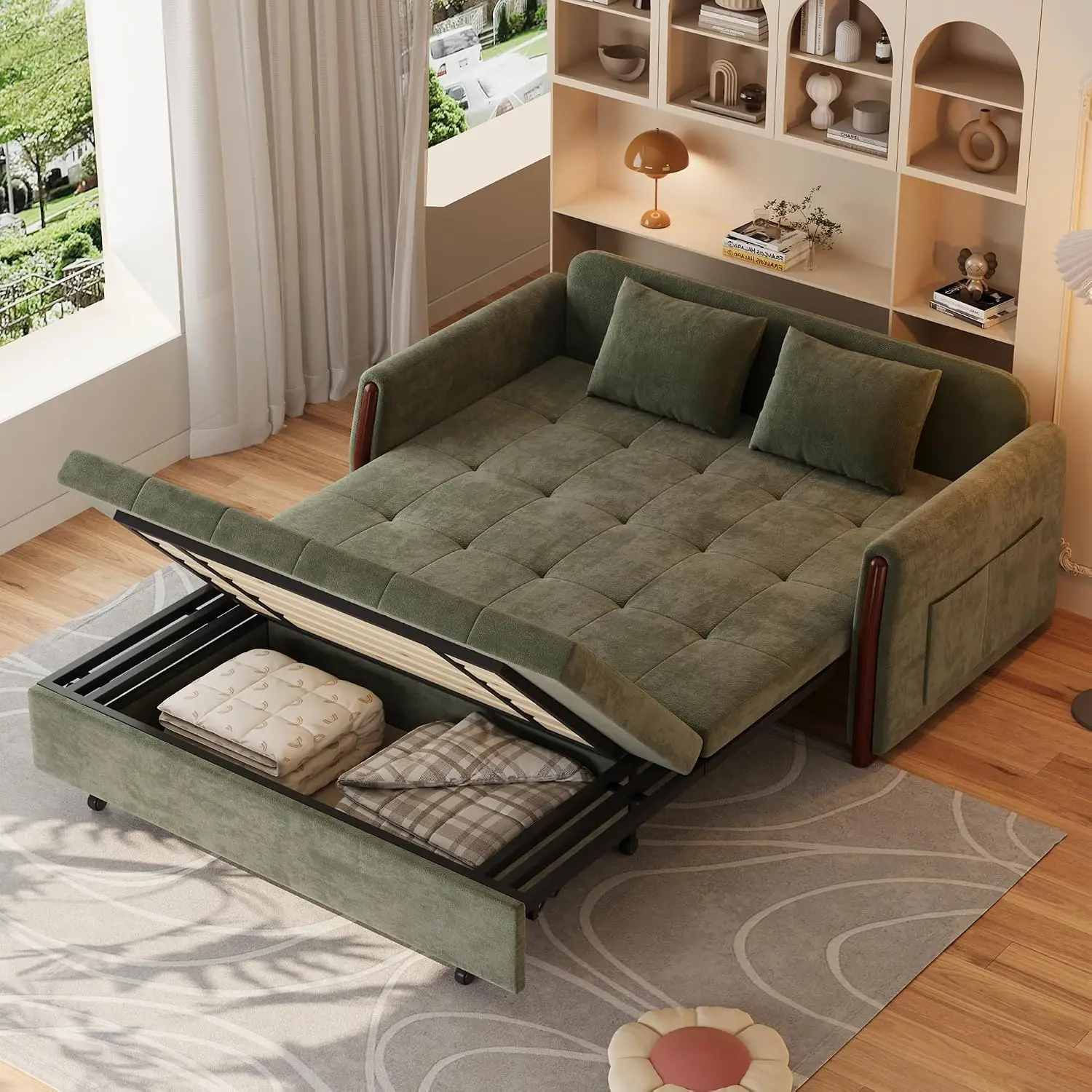 Convertible Pull Out Sofa Bed With Hidden Storage 62.9