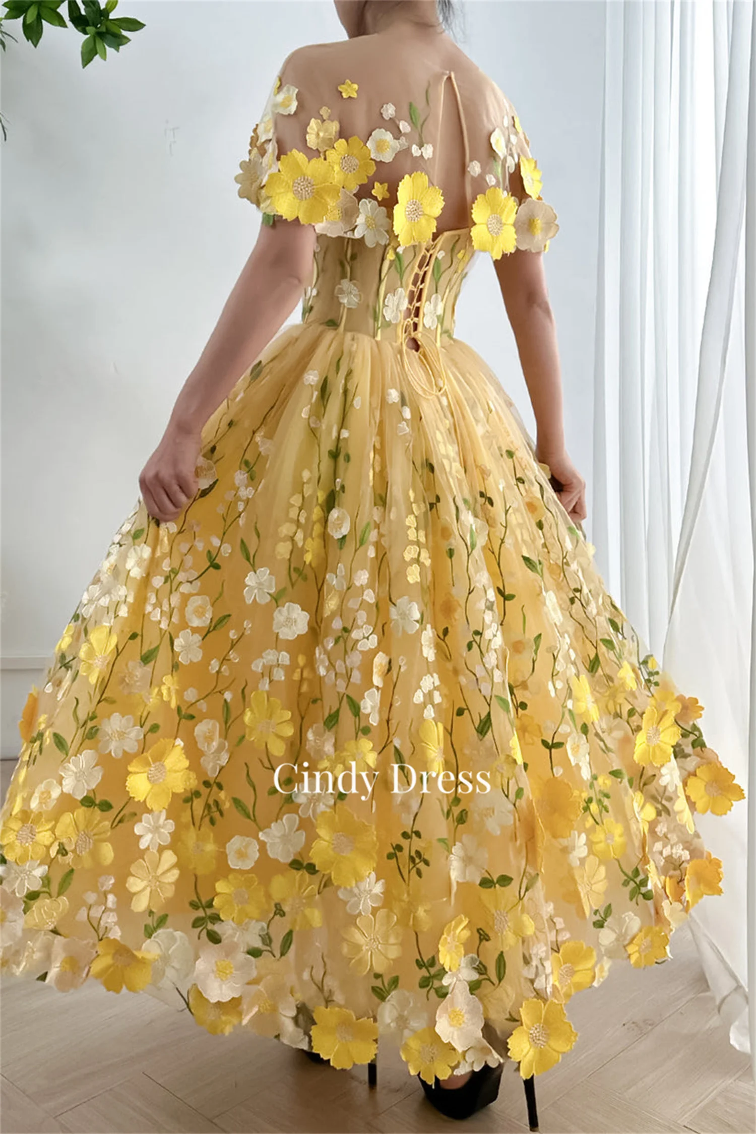 Yellow Embroidery A-line Applique Wedding Party Dress Women Elegant Luxury Dresses for Special Events Evening Gown Customized