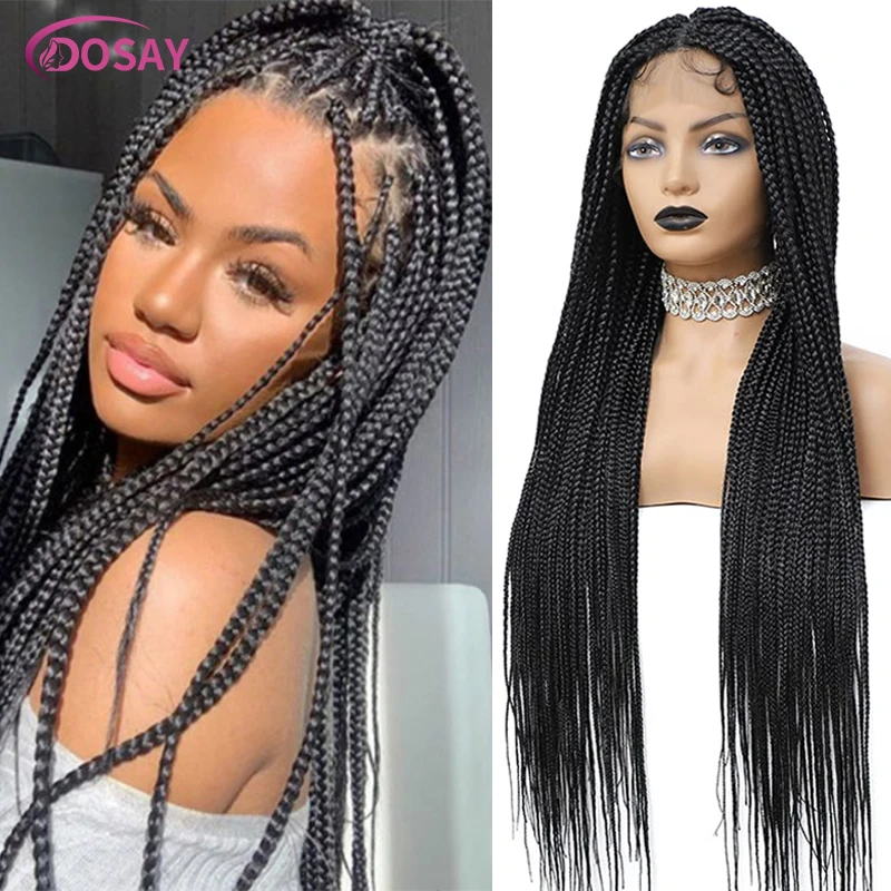 Pelucas trenzadas de encaje completo de 36 ", caja de pelo sintético, trenzas, pelucas delanteras de encaje, pelucas trenzadas sin nudos para mujeres negras, pelucas trenzadas africanas